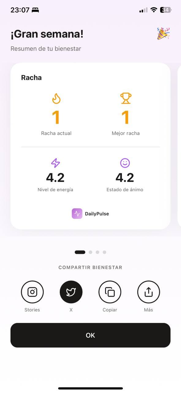 DailyPulse screenshot - Resumen semanal