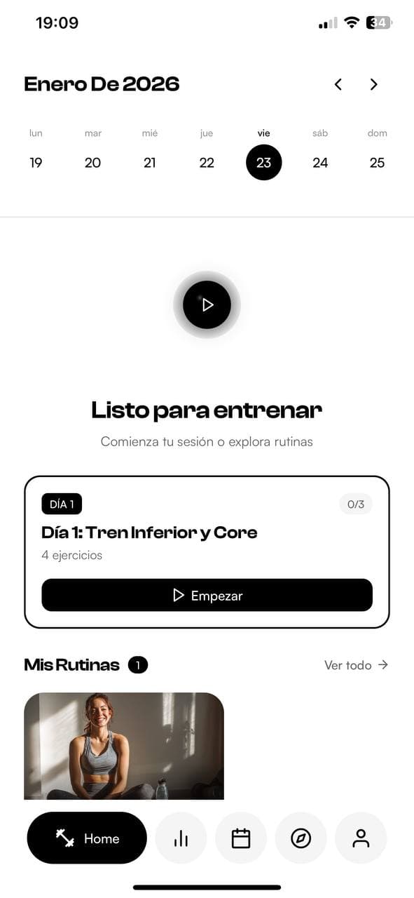 GymLog screenshot - Home con plan activo