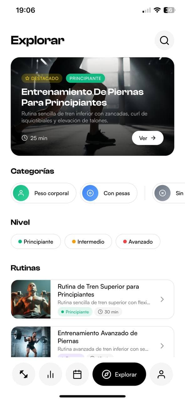 GymLog screenshot - Explorar rutinas
